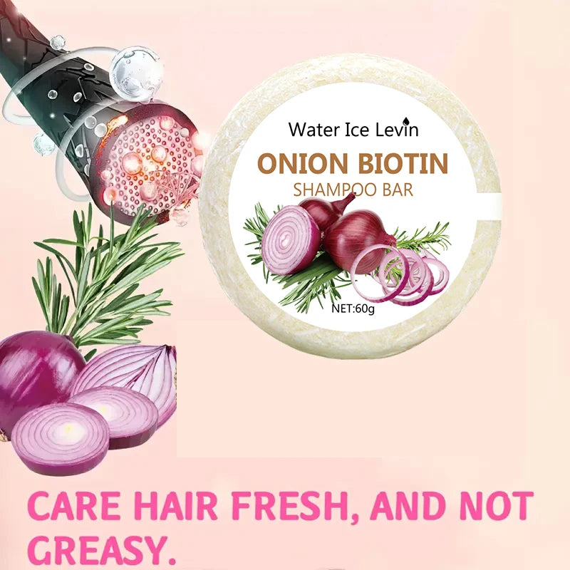Onion & Biotin Hair Wash Bar - 60g, Suitable for All Hair Types, Moisturizing and Smoothing, Rich in Rosemary Extract