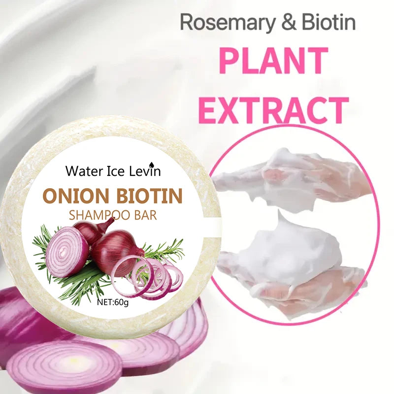 Onion & Biotin Hair Wash Bar - 60g, Suitable for All Hair Types, Moisturizing and Smoothing, Rich in Rosemary Extract